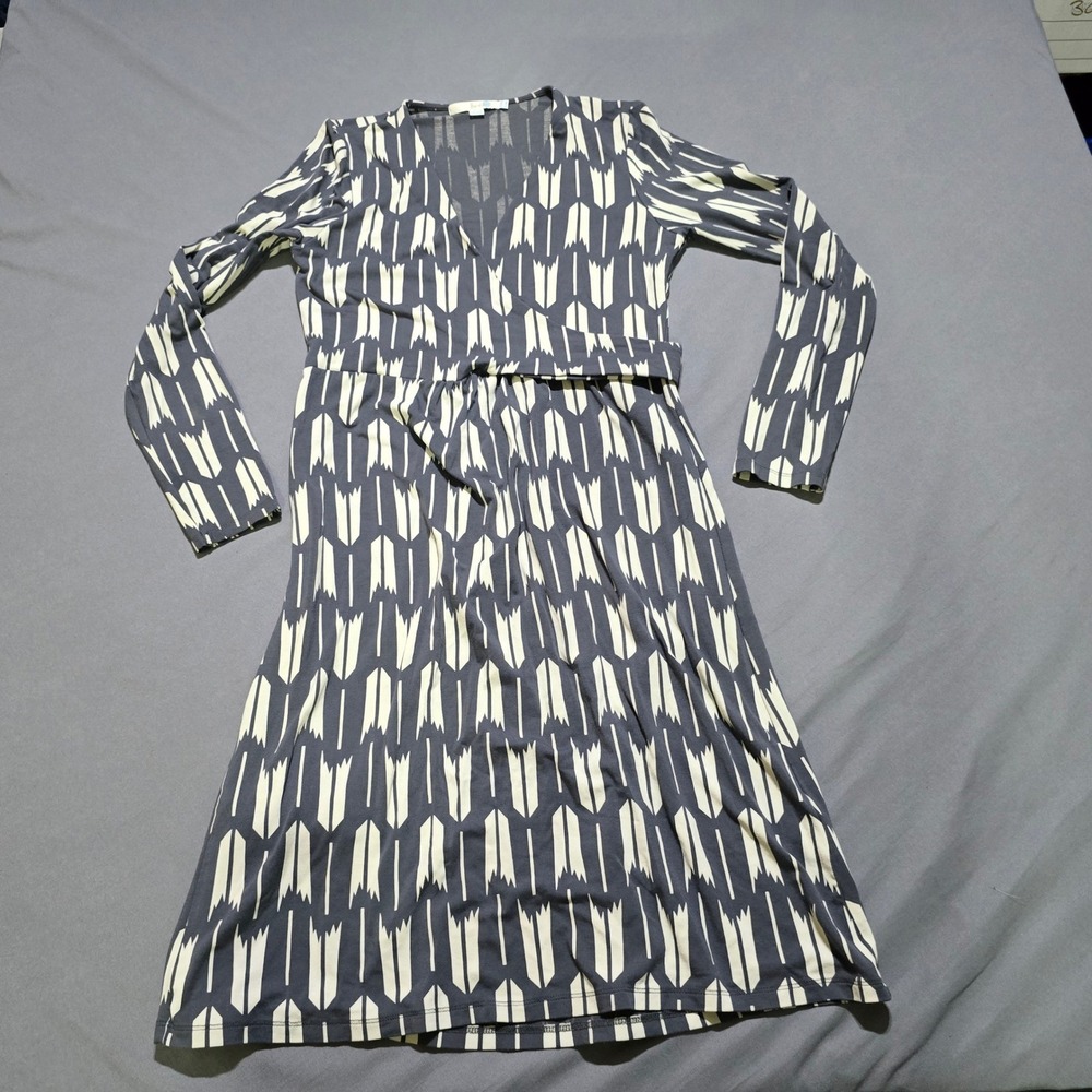 Boden Wrap Dress Women Size 10 Navy Blue White Arrow Print Long Sleeve